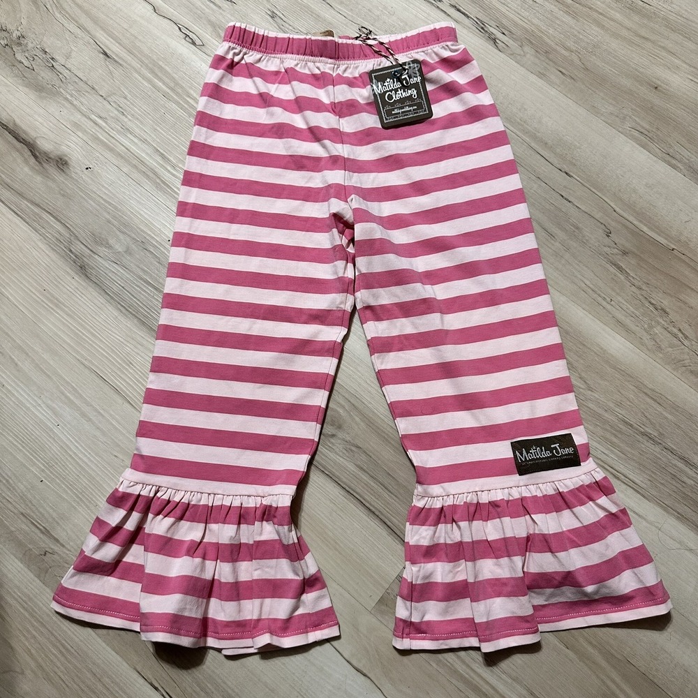 Matilda Jane Pink White Striped Ruffle Flare Pants Girls Sz 6 New With Tags